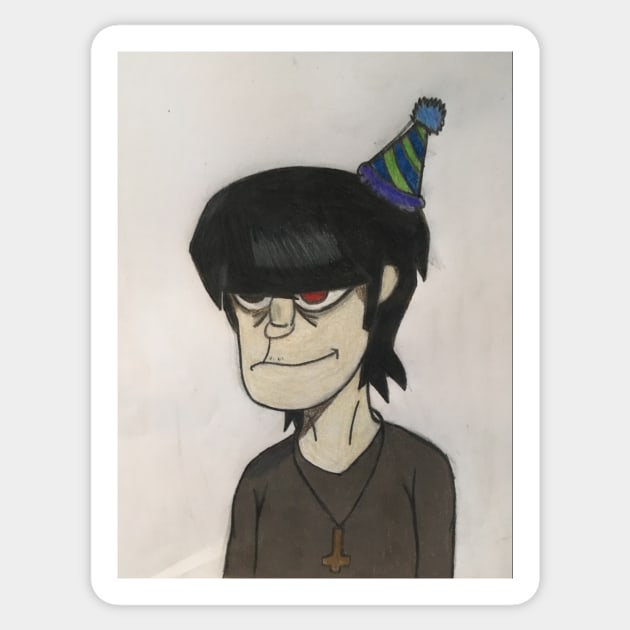 Murdoc in a party hat Sticker by PuddinGal4302